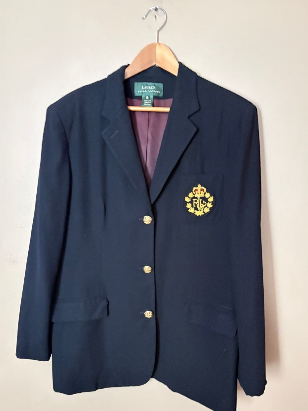 Vintage Lauren Ralph Lauren crest and crown blazer worsted wool gold buttons 16